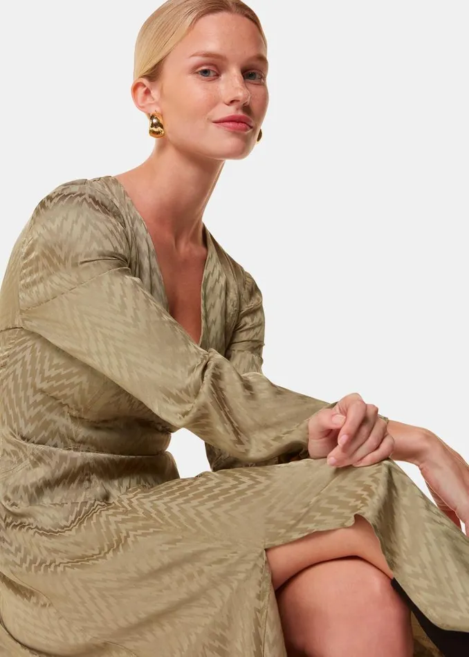 Whistles Dresses Khaki Jacquard Zig Zag Print Dress 8211 Women