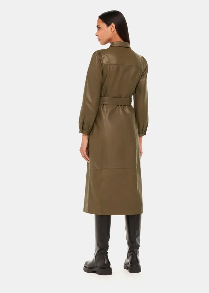 Whistles Dresses Khaki Phoebe Leather Shirt Dress 8211 Women