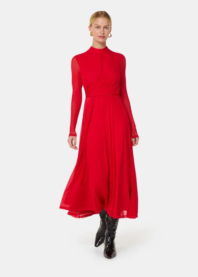 Whistles Dresses Red Arabella Ruched Mesh Dress 8211 Women