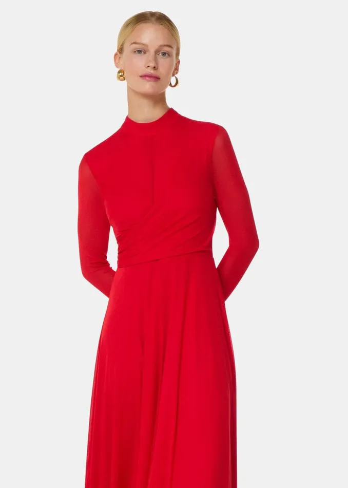Whistles Dresses Red Arabella Ruched Mesh Dress 8211 Women