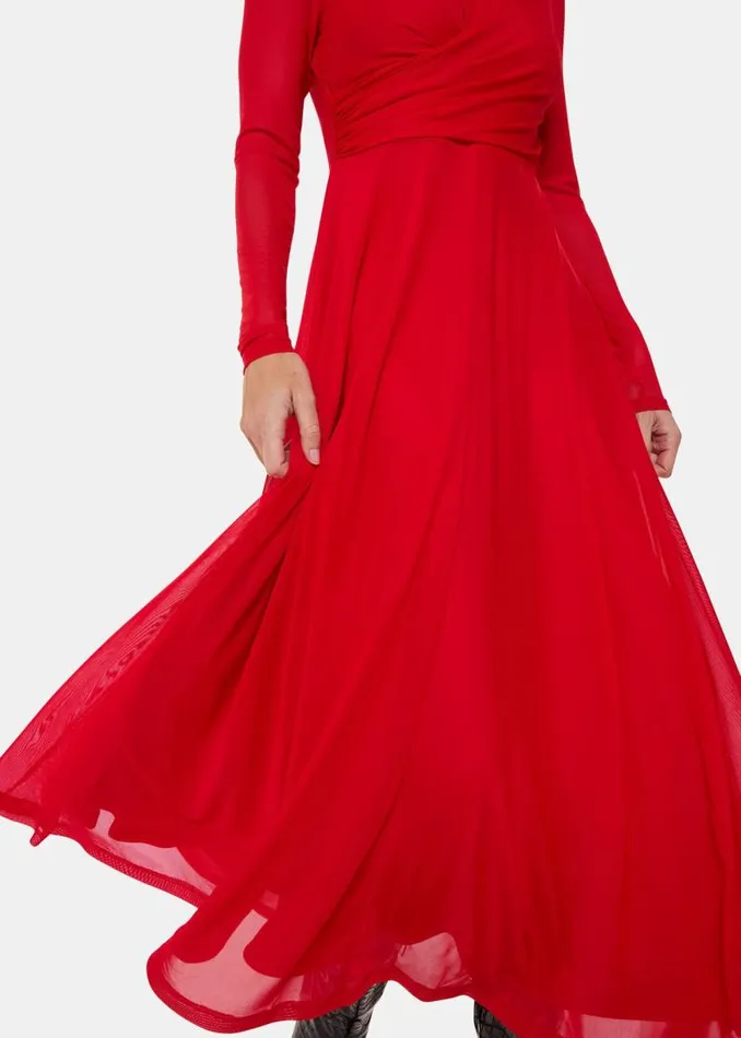 Whistles Dresses Red Arabella Ruched Mesh Dress 8211 Women