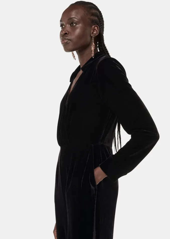 Whistles Jumpsuits Black Wrap Velvet Jumpsuit 8211 Women
