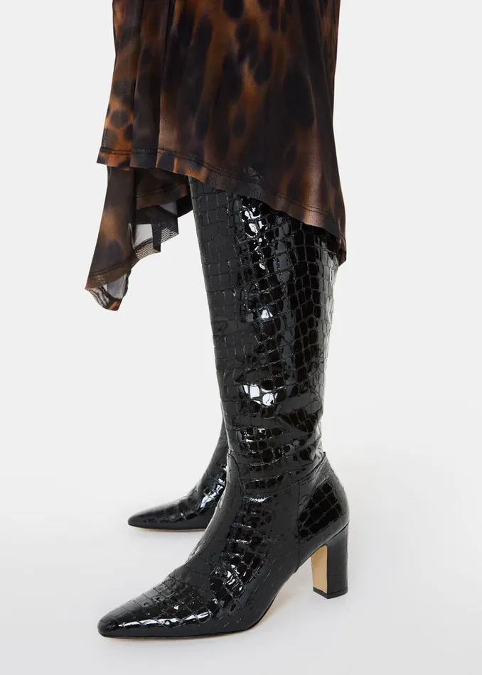 Whistles Leather Black Albie Croc Knee High Boot 8211 Women
