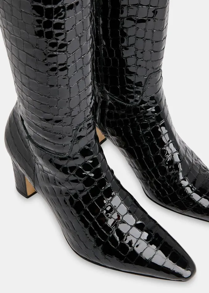 Whistles Leather Black Albie Croc Knee High Boot 8211 Women