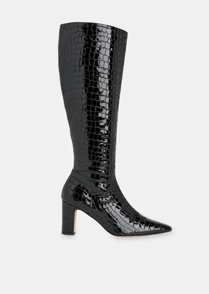 Whistles Leather Black Albie Croc Knee High Boot 8211 Women