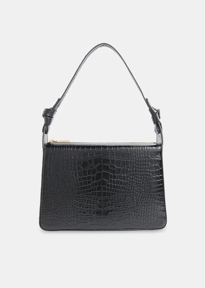 Whistles Leather Black Erica Croc Shoulder Bag 8211 Women