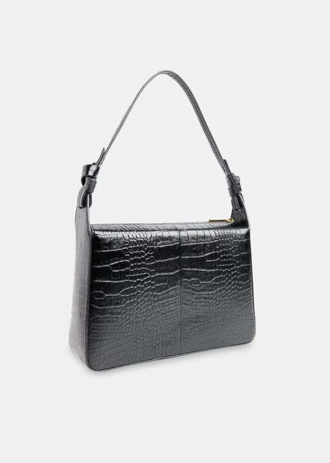 Whistles Leather Black Erica Croc Shoulder Bag 8211 Women