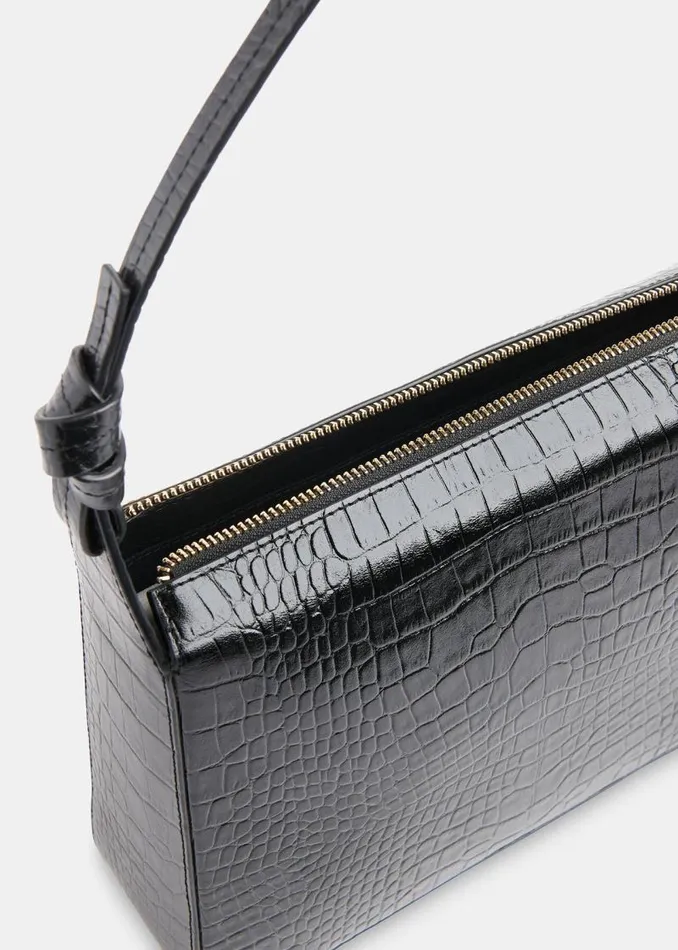 Whistles Leather Black Erica Croc Shoulder Bag 8211 Women