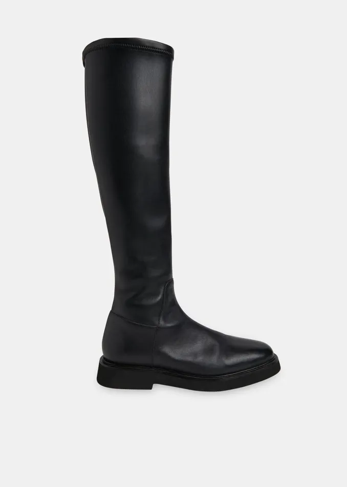 Whistles Leather Black Quin Stretch Knee High Boot 8211 Women