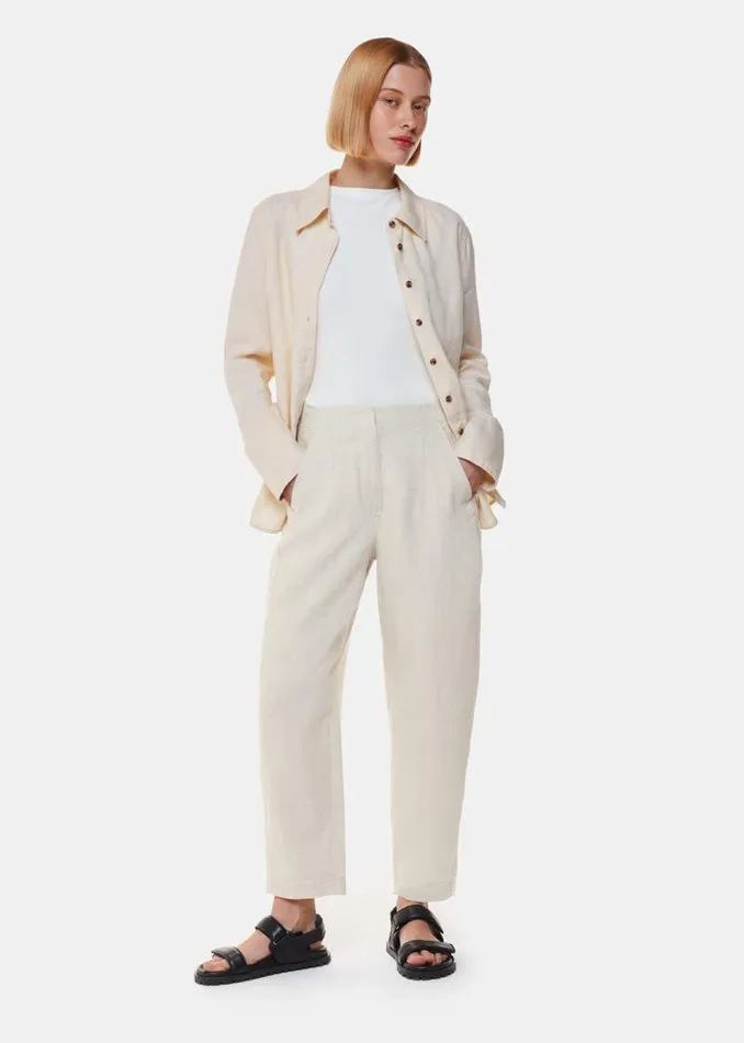 Whistles Pants Oatmeal Linen Barrel Leg Pants 8211 Women