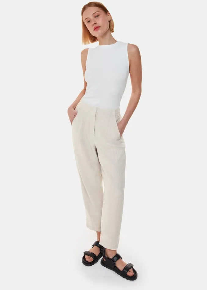 Whistles Pants Oatmeal Linen Barrel Leg Pants 8211 Women