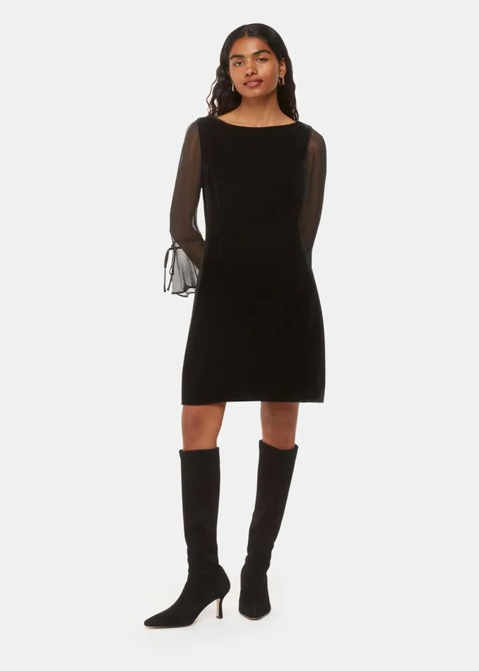 Whistles Petite Dresses and Jumpsuits Black Petite Myla Velvet Mini Dress 8211 Women