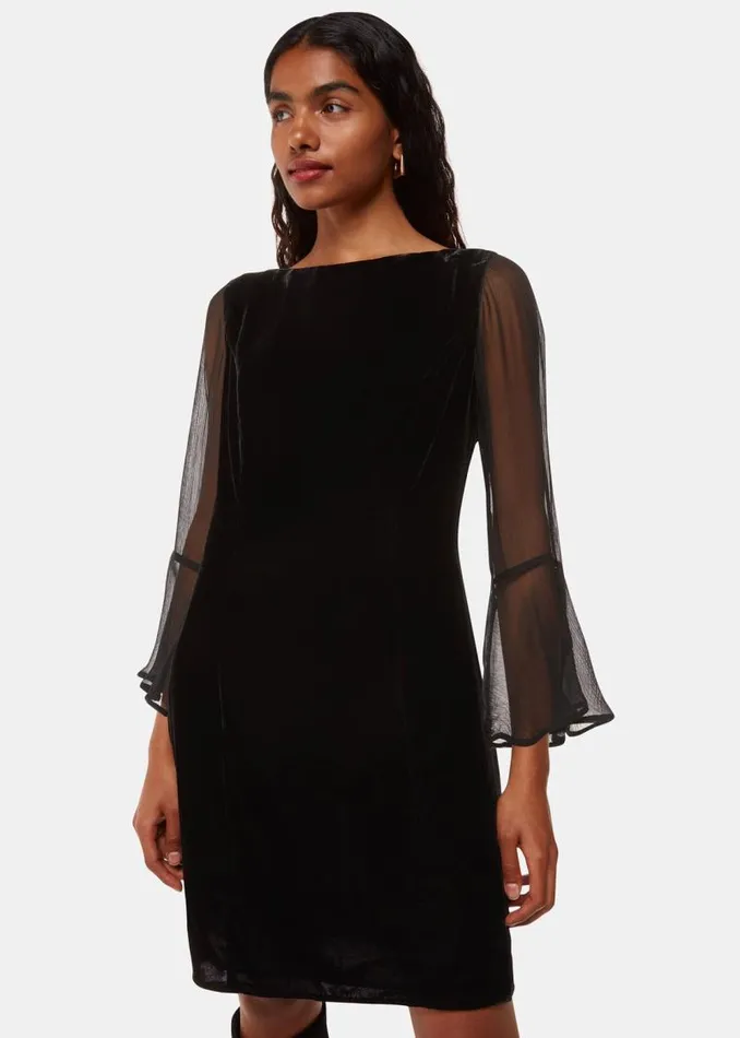 Whistles Petite Dresses and Jumpsuits Black Petite Myla Velvet Mini Dress 8211 Women