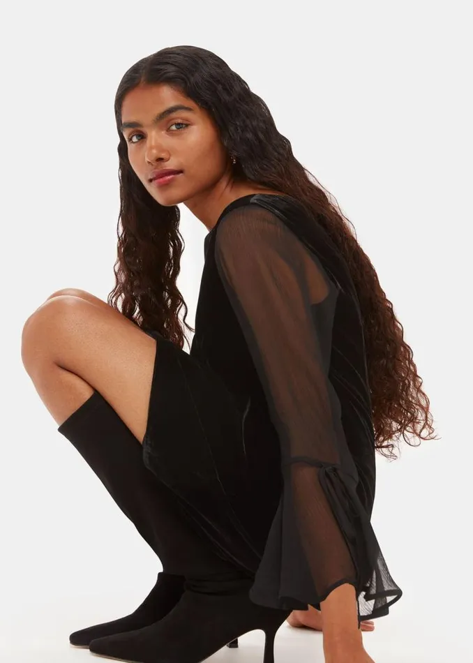 Whistles Petite Dresses and Jumpsuits Black Petite Myla Velvet Mini Dress 8211 Women