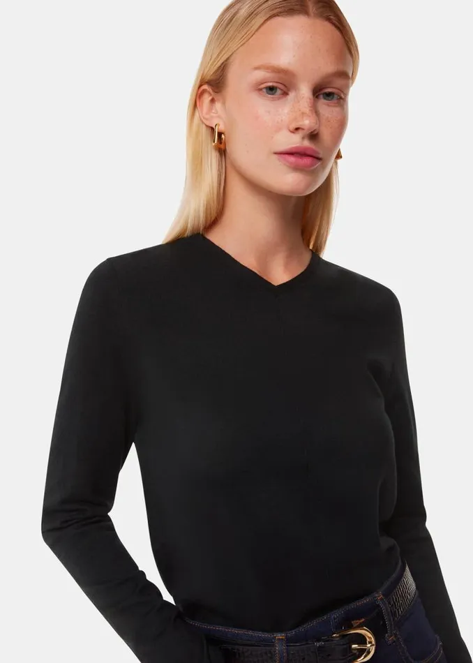 Whistles Sweaters and Cashmere Black Mila V Neck Sweater 8211 Women