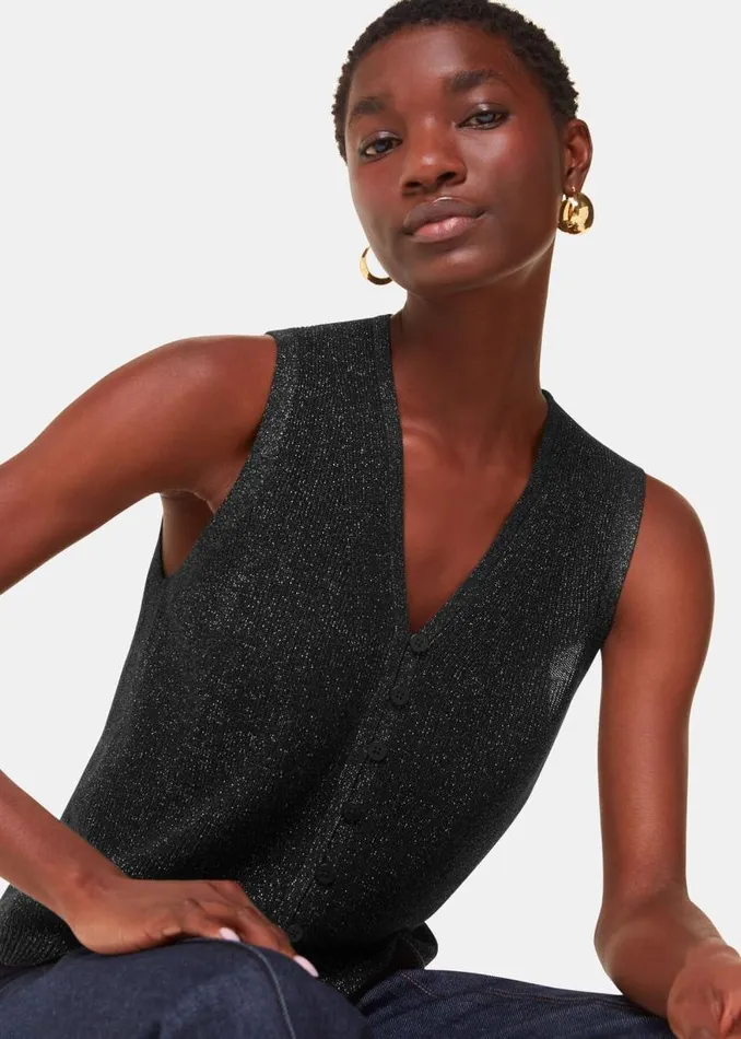 Whistles Sweaters and Cashmere Black Sparkle Knit Tank 8211 Women