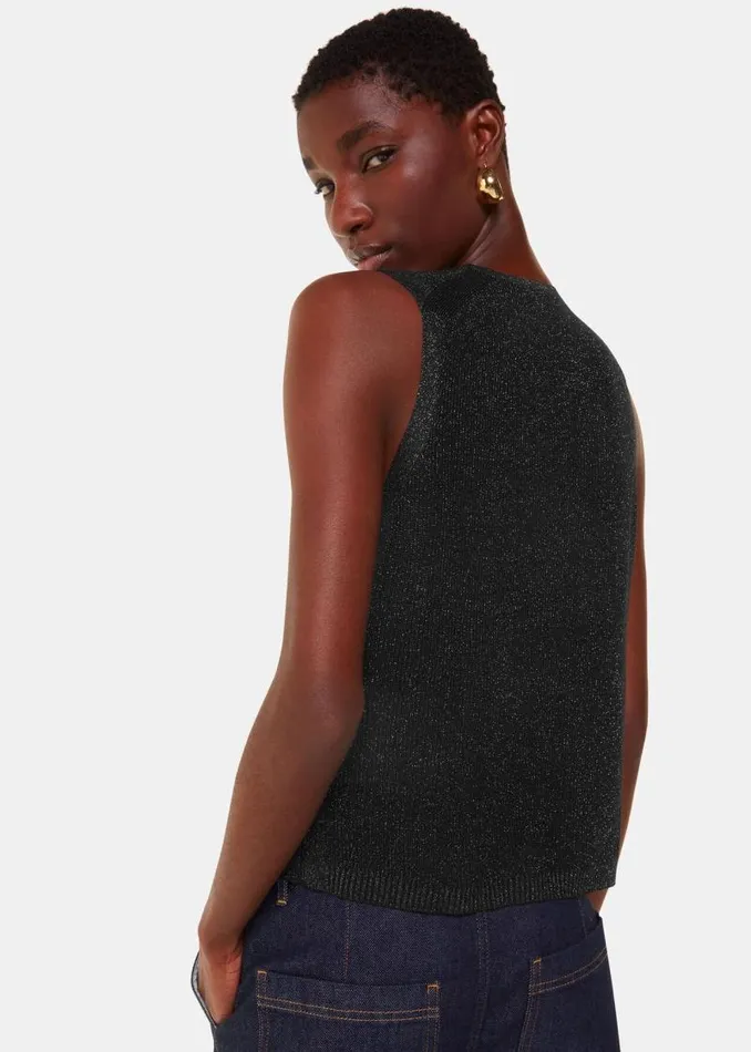 Whistles Sweaters and Cashmere Black Sparkle Knit Tank 8211 Women