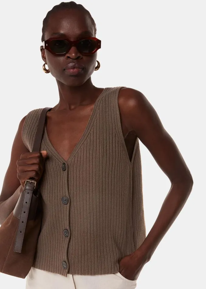 Whistles Sweaters and Cashmere Chocolate Button Front V Neck Tank 8211 Women