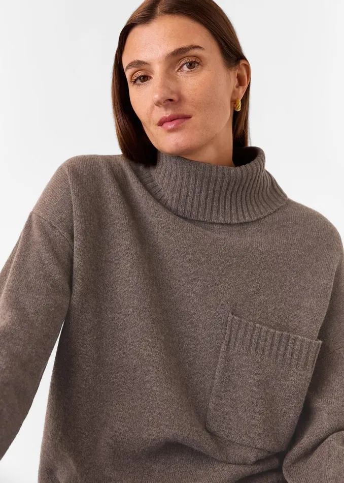 Whistles Sweaters and Cashmere Chocolate Wool Turtleneck Pocket Sweater 8211 Women
