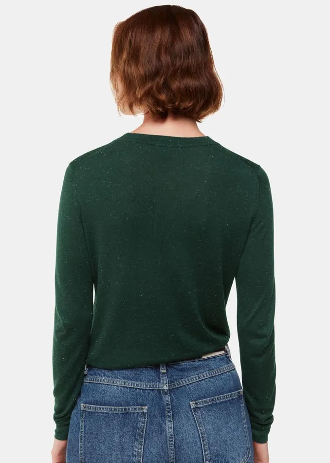 Whistles Sweaters and Cashmere Dark Green Annie Sparkle Crew Neck Sweater 8211 Women