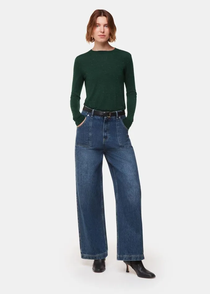Whistles Sweaters and Cashmere Dark Green Annie Sparkle Crew Neck Sweater 8211 Women