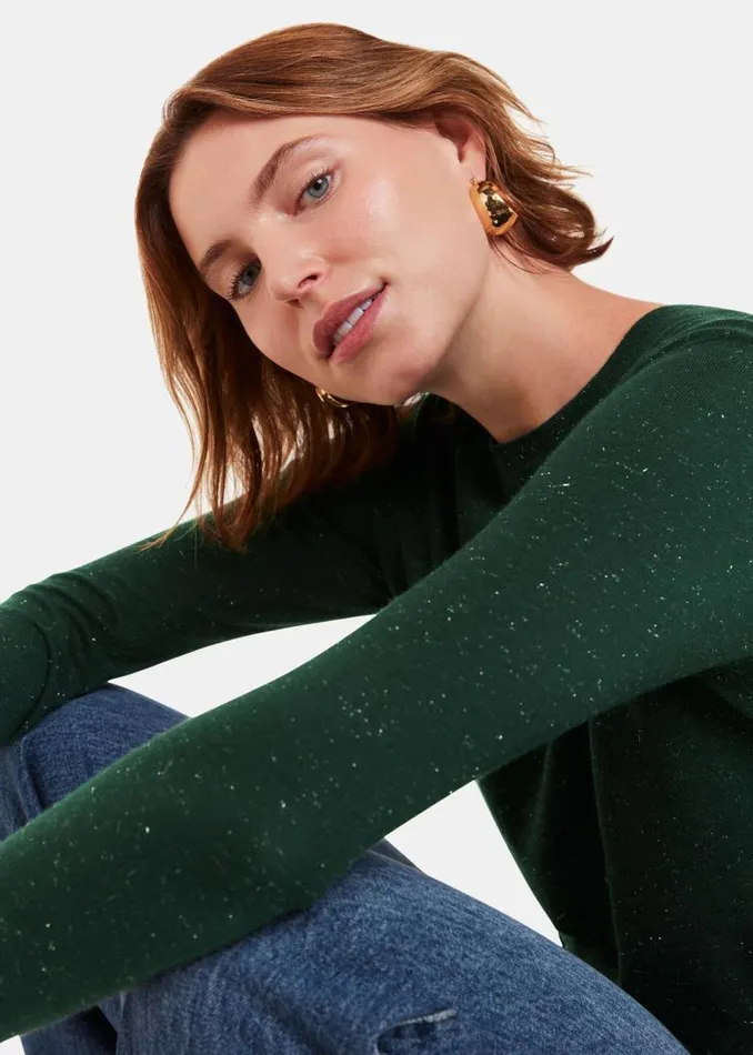Whistles Sweaters and Cashmere Dark Green Annie Sparkle Crew Neck Sweater 8211 Women