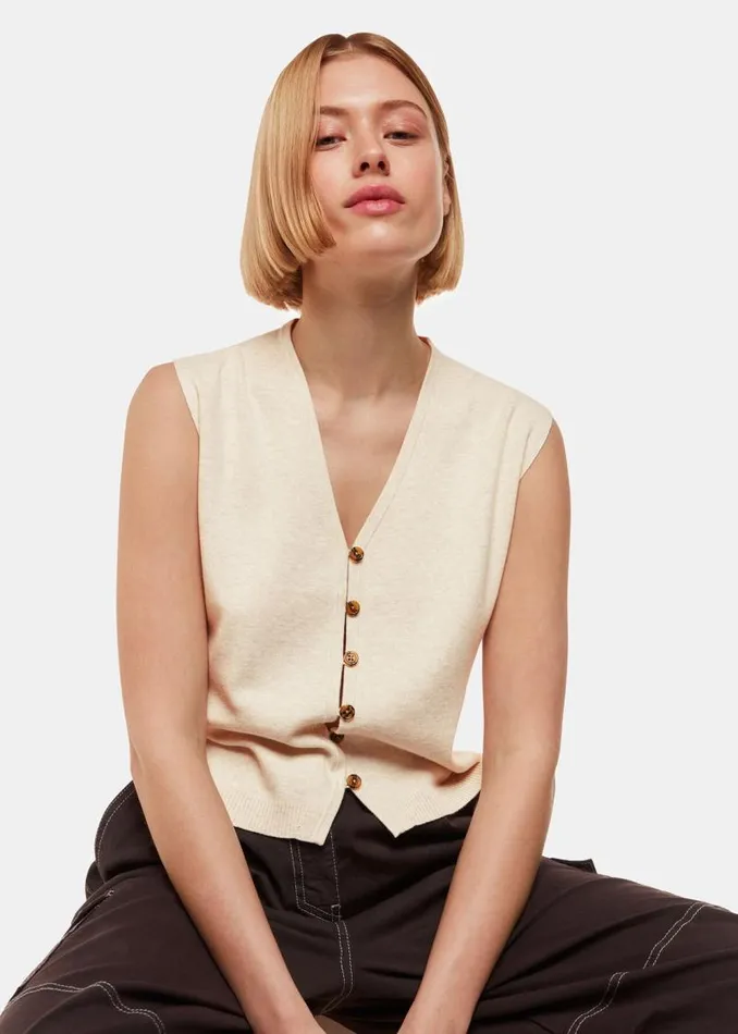 Whistles Sweaters and Cashmere Oatmeal Bailey Button Through Tank 8211 Women