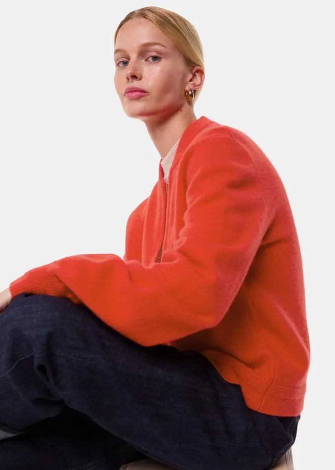 Whistles Sweaters and Cashmere Red Zip Front Bomber Knit 8211 Women