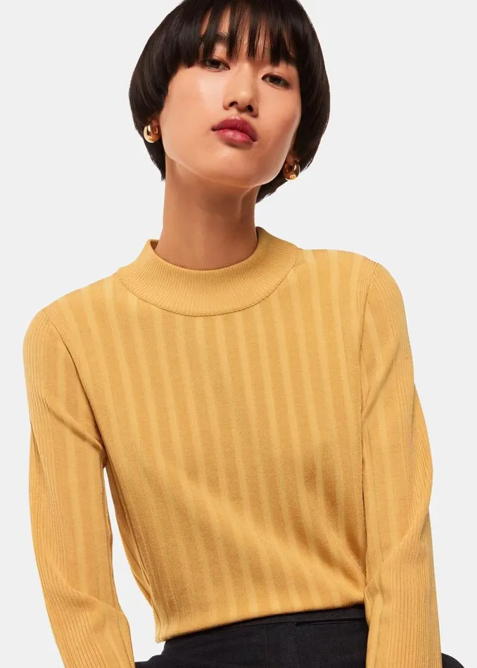 Whistles Sweaters and Cashmere Yellow Ribbed Detail Crew Neck Sweater 8211 Women Whistles Sweaters and Cashmere Yellow Ribbed Detail Crew Neck Sweater 8211 Women