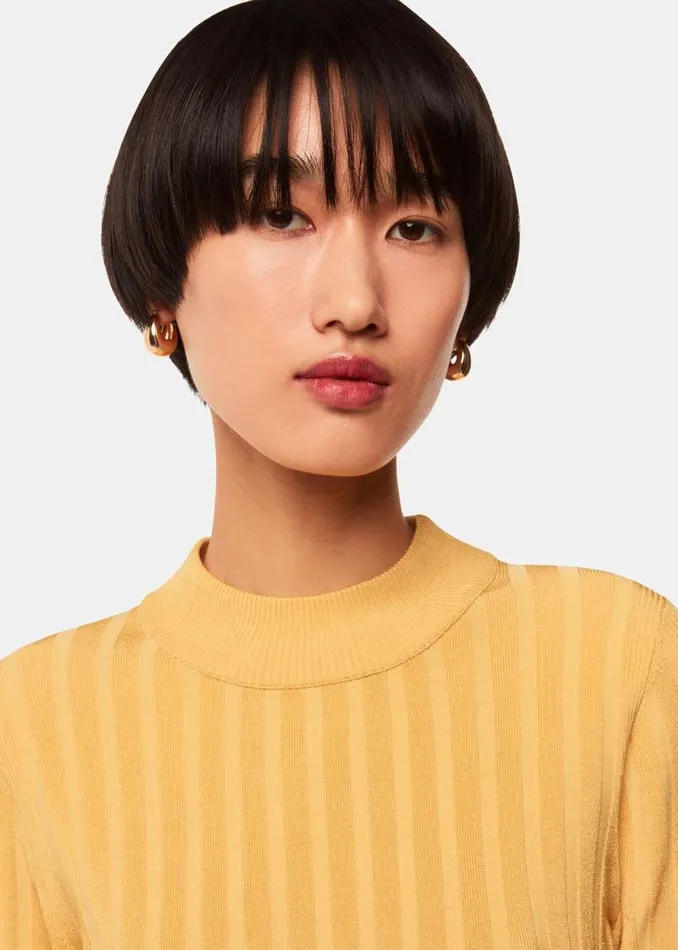 Whistles Sweaters and Cashmere Yellow Ribbed Detail Crew Neck Sweater 8211 Women
