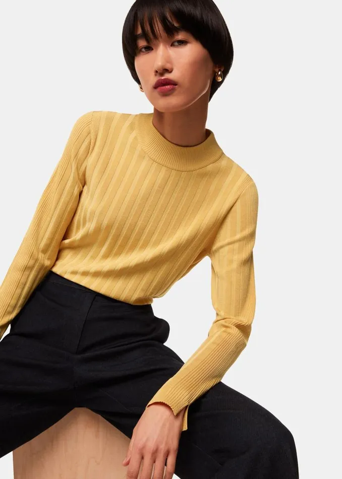 Whistles Sweaters and Cashmere Yellow Ribbed Detail Crew Neck Sweater 8211 Women