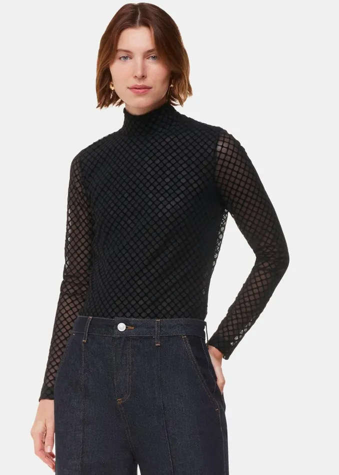 Whistles Tops Black Checked Flocked Mesh Top 8211 Women