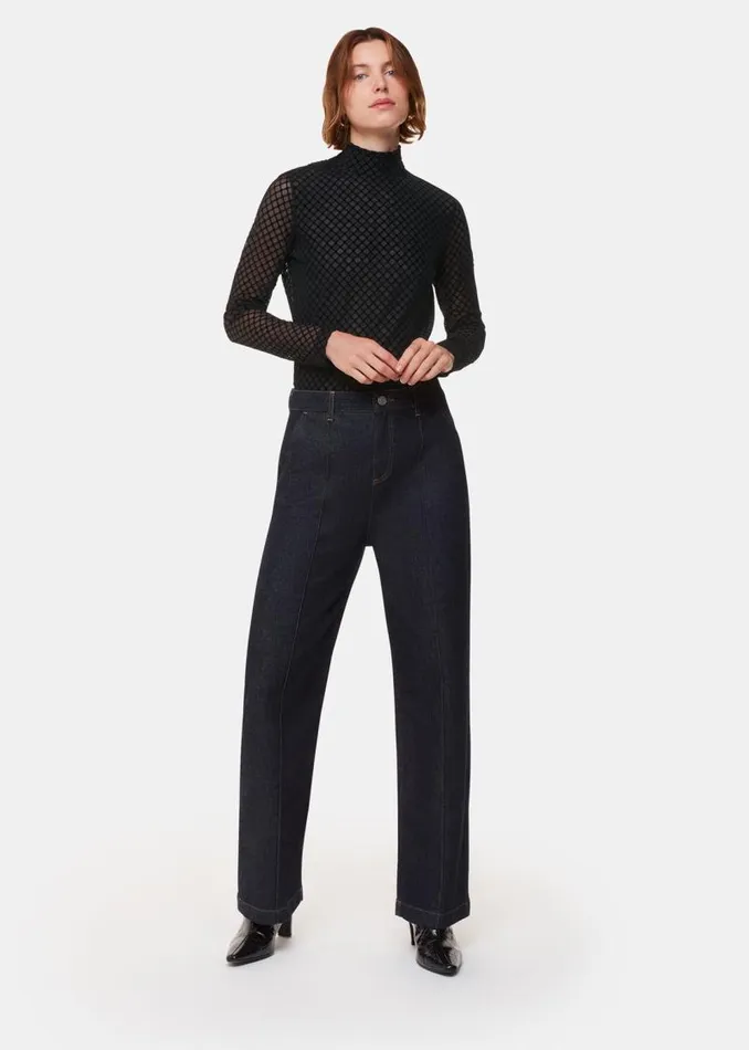 Whistles Tops Black Checked Flocked Mesh Top 8211 Women