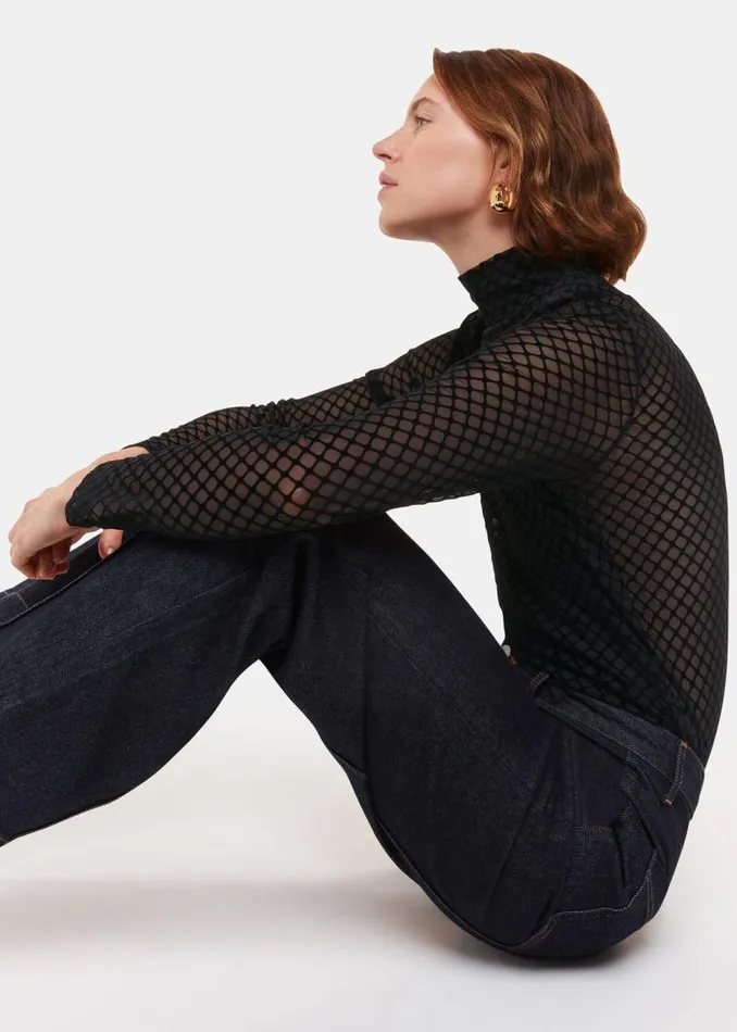 Whistles Tops Black Checked Flocked Mesh Top 8211 Women