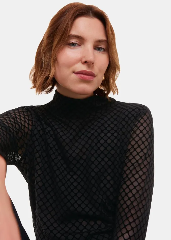 Whistles Tops Black Checked Flocked Mesh Top 8211 Women