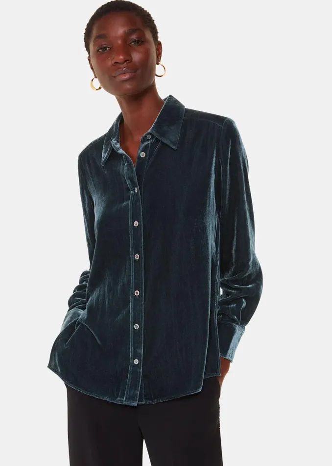 Whistles Tops Dark Green Lara Velvet Shirt 8211 Women