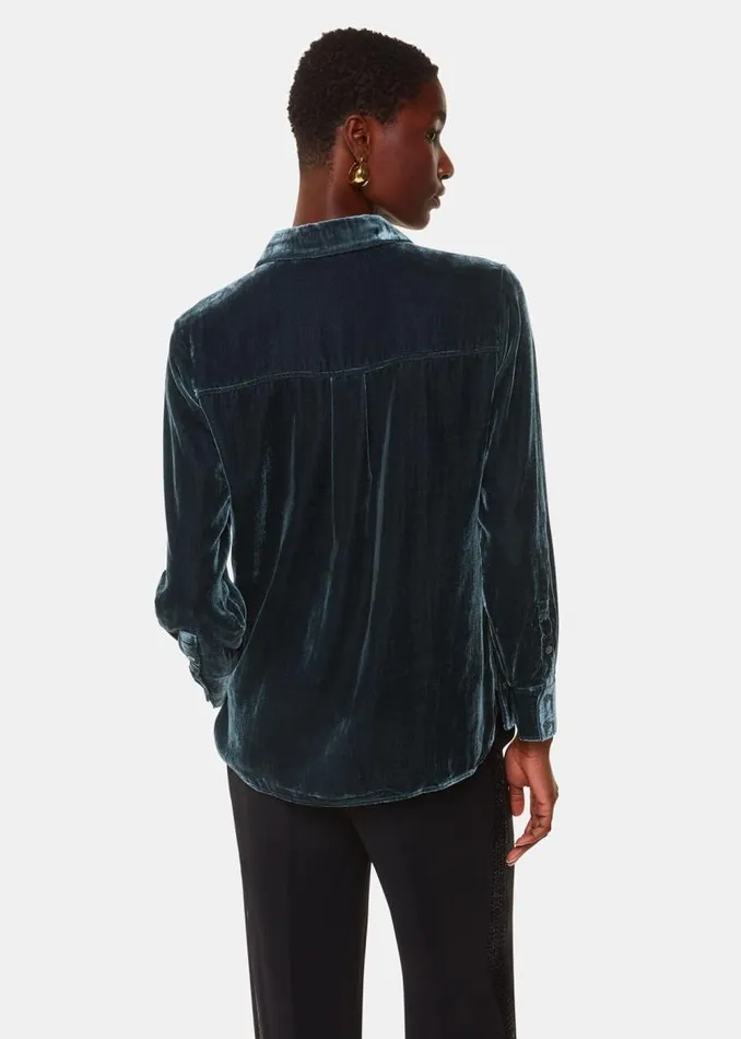 Whistles Tops Dark Green Lara Velvet Shirt 8211 Women