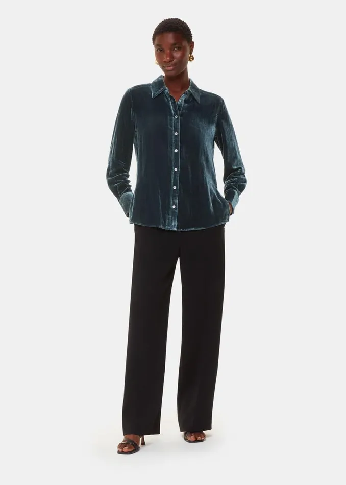 Whistles Tops Dark Green Lara Velvet Shirt 8211 Women