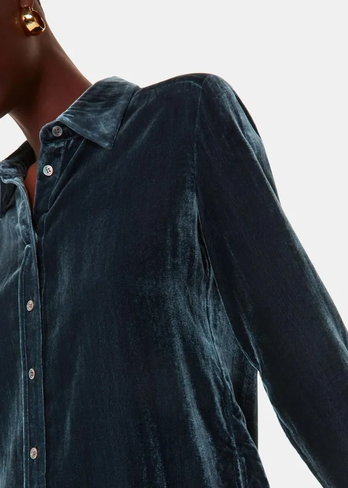 Whistles Tops Dark Green Lara Velvet Shirt 8211 Women