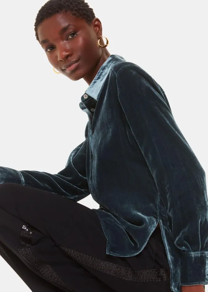 Whistles Tops Dark Green Lara Velvet Shirt 8211 Women