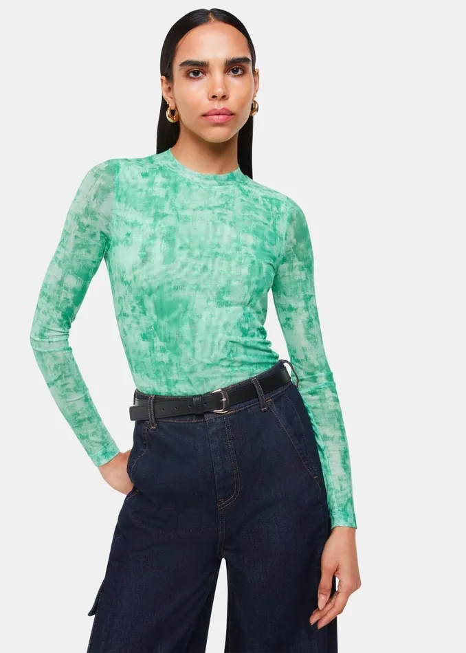 Whistles Tops Green Brushwork Print Mesh Jersey 8211 Women