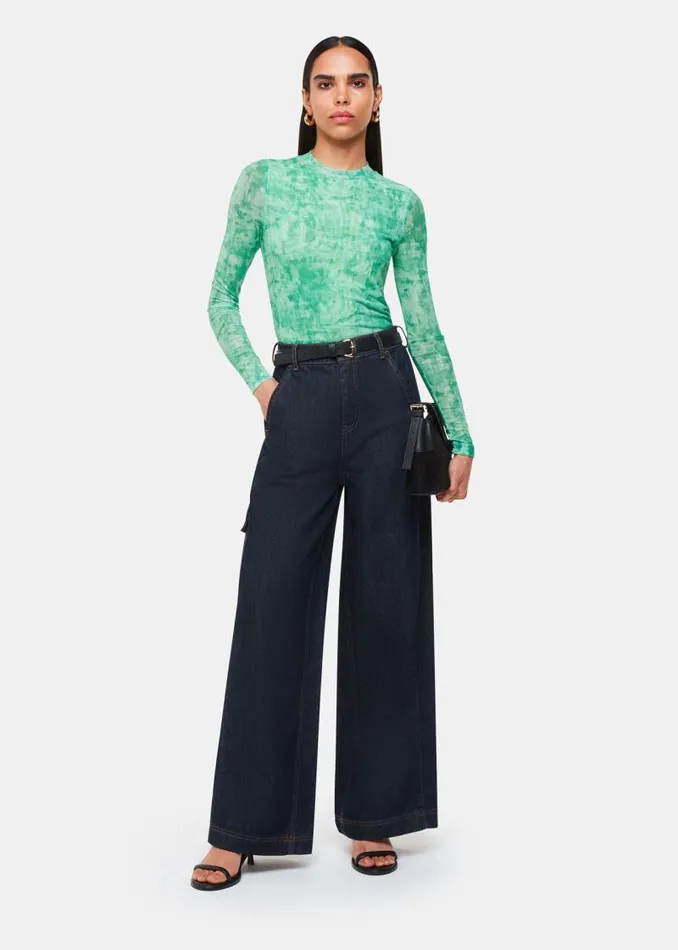 Whistles Tops Green Brushwork Print Mesh Jersey 8211 Women