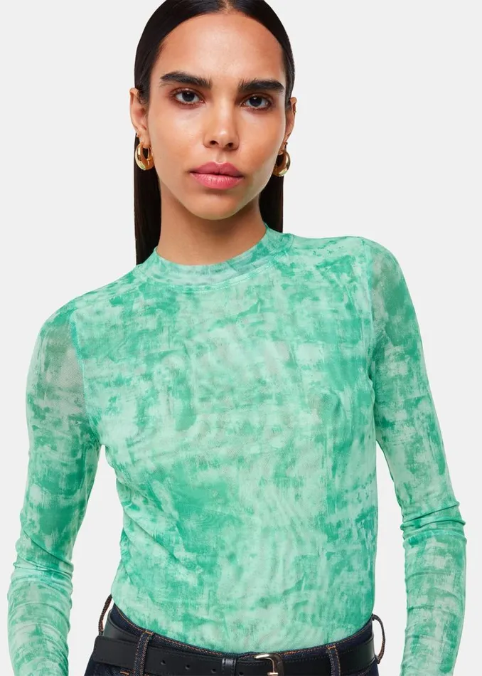 Whistles Tops Green Brushwork Print Mesh Jersey 8211 Women