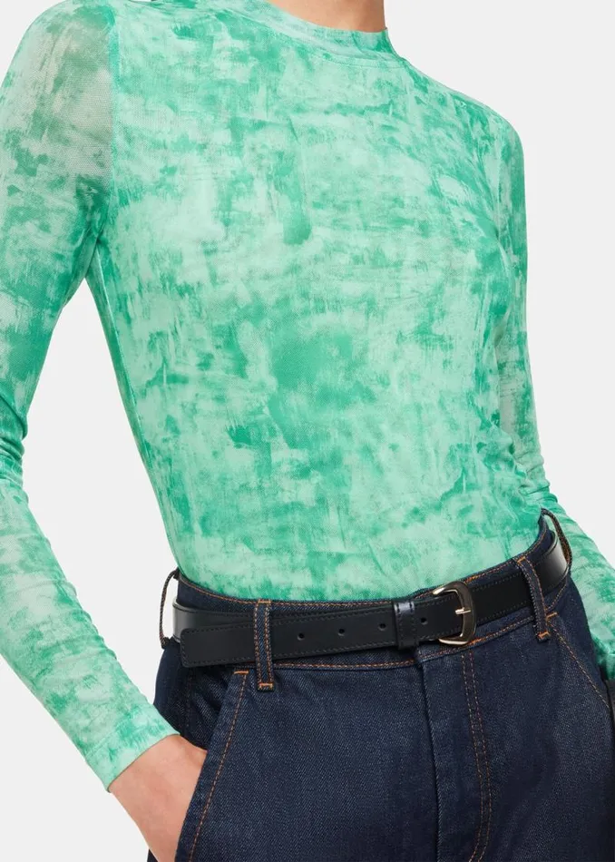 Whistles Tops Green Brushwork Print Mesh Jersey 8211 Women