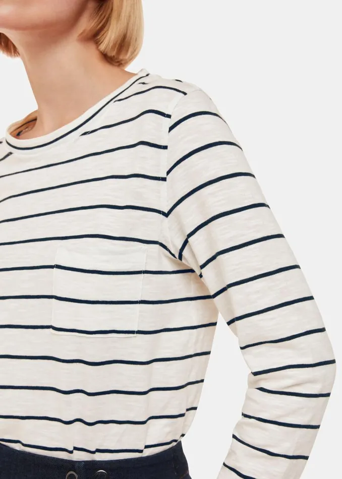 Whistles Tops Ivory Stripe Crew Neck Pocket Top 8211 Women