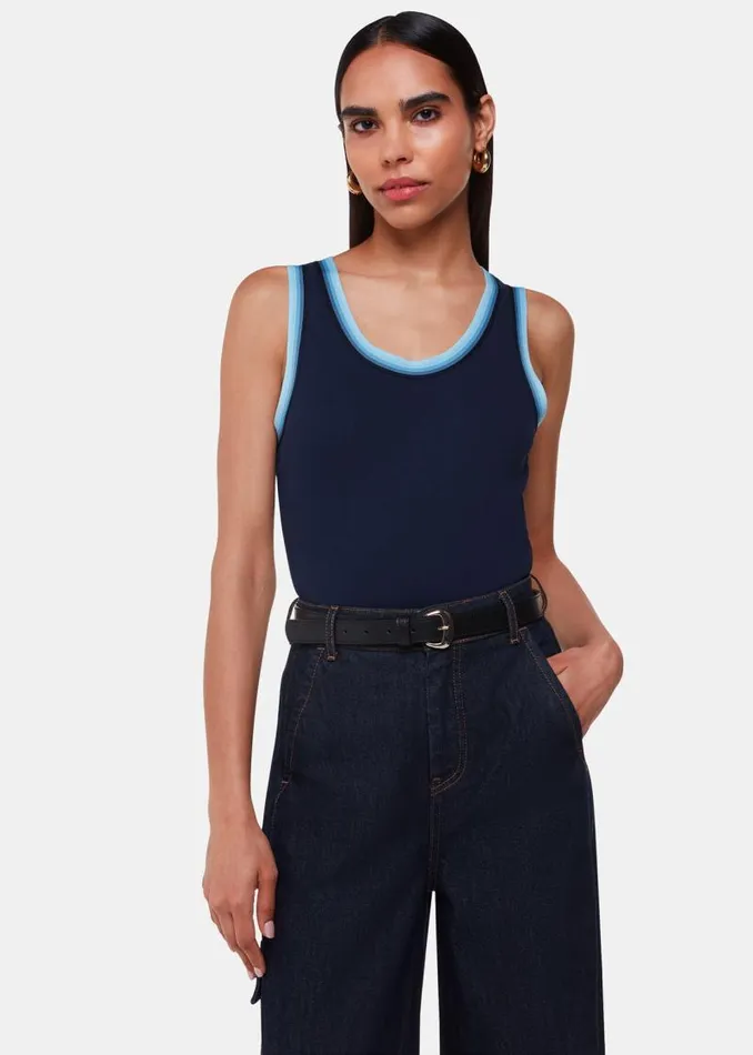 Whistles Tops Navy Stripe Detail Vest 8211 Women