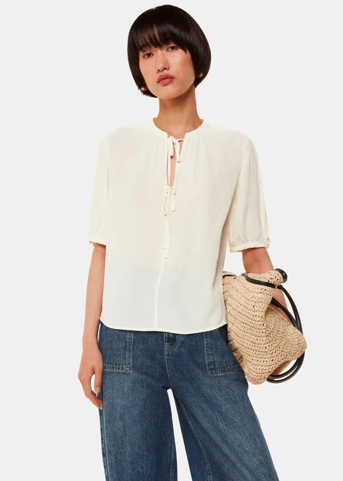 Whistles Tops White Jessie Tie Front Blouse 8211 Women