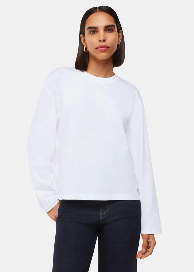 Whistles Tops White Relaxed Long Sleeve Tee 8211 Women