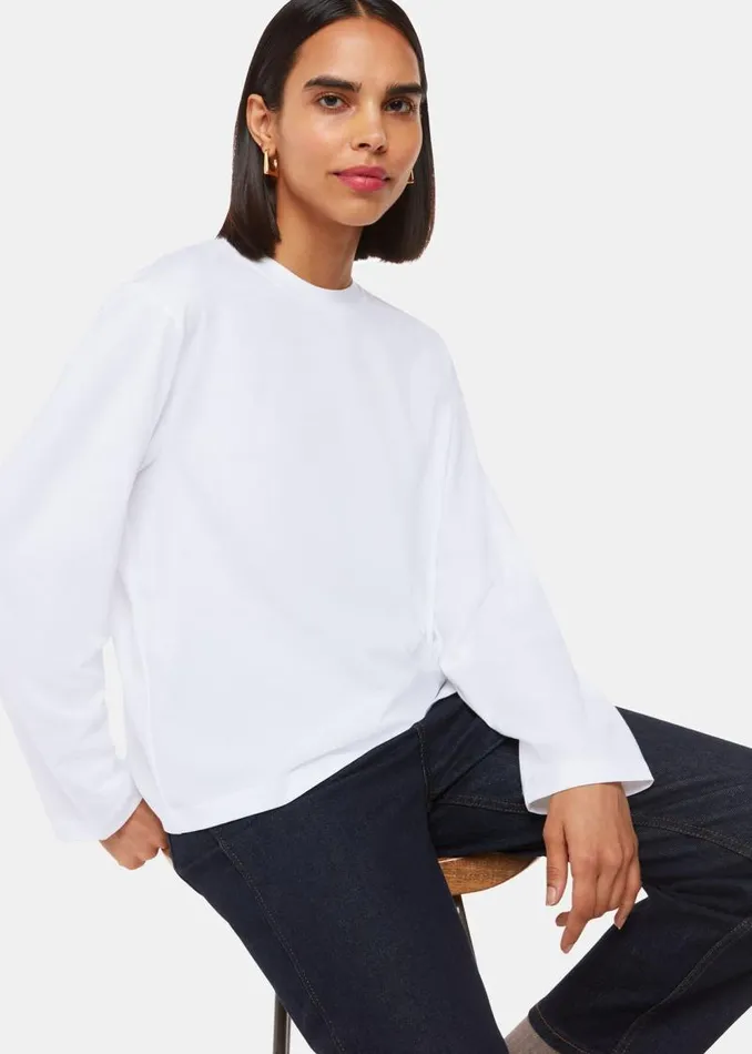 Whistles Tops White Relaxed Long Sleeve Tee 8211 Women
