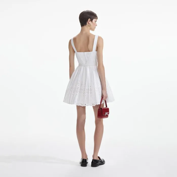White Cotton Broderie Mini Dress Women Self Portrait Dresses White Cotton Broderie Mini Dress Women Self Portrait Dresses